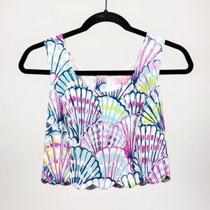 Lilly Pulitzer Oh Shello Cadded Top Crop Top Scalloped Hem Tropical Preppy
